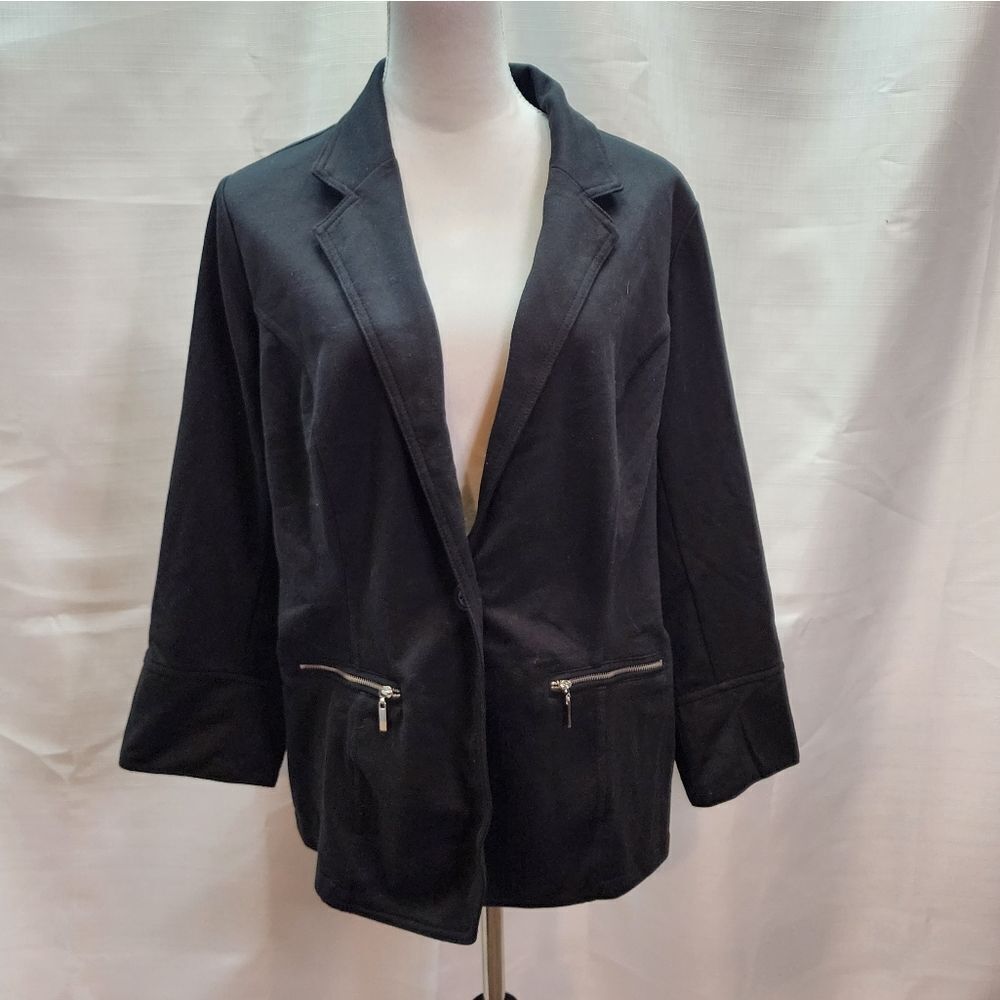 Cavalini Outerwear Black Button Closure Soft Shell Blazer Size 2X
